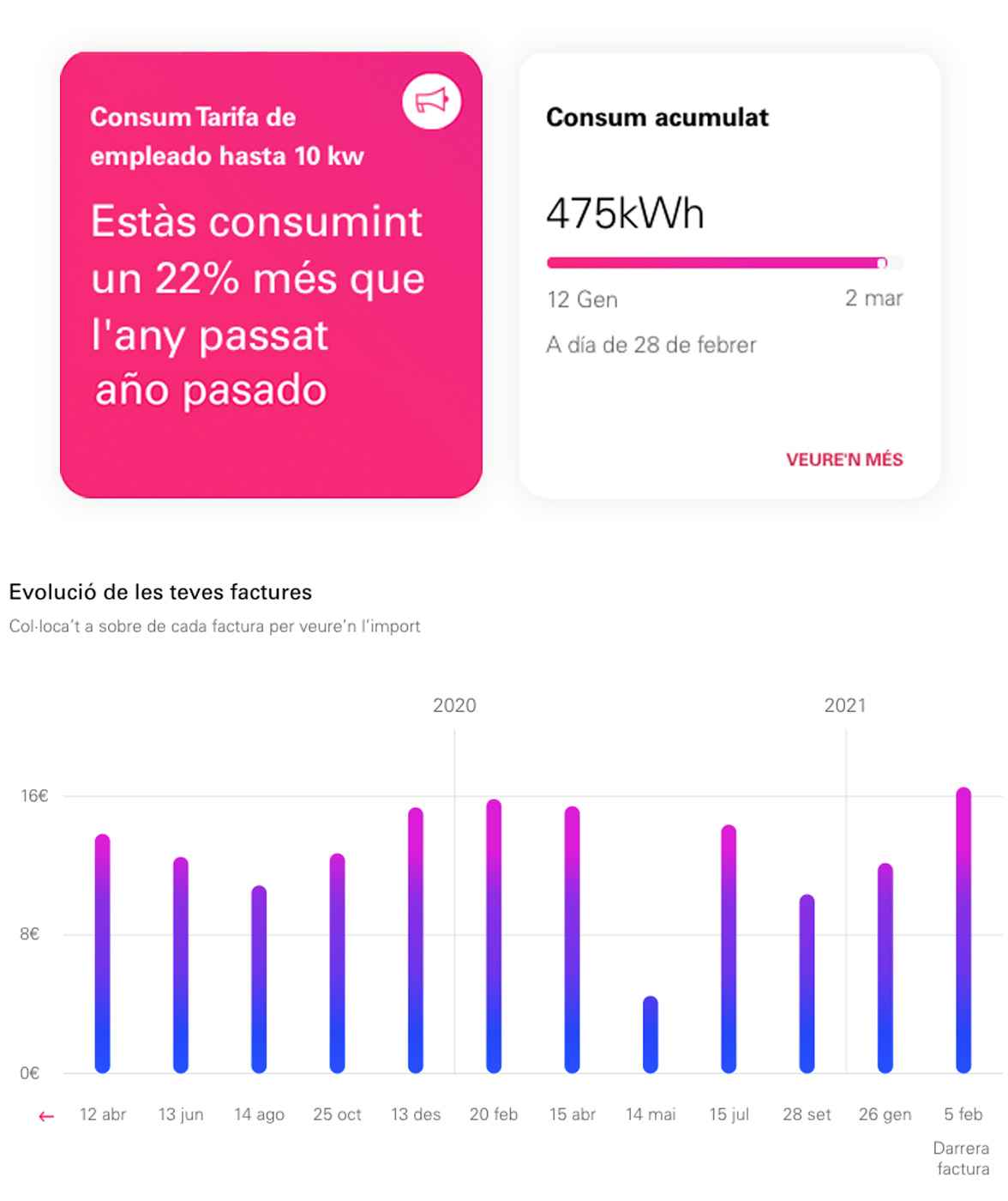 matge: pantalla de l'apartat "La teva consum acumulat" filtrat per factura a l'Àrea Client