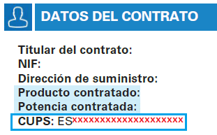 Imatge: apartat "Dades de l'contracte" on pots trobar el codi CUPS a la factura