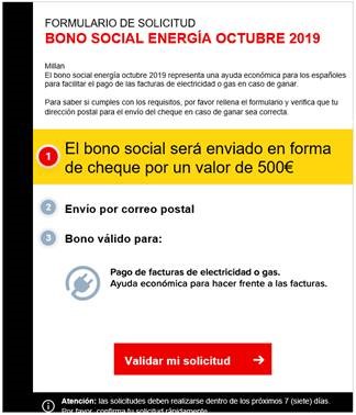 Imagen: formulario fraudulento en el que se pide dinero por solicitar el Bono Social.